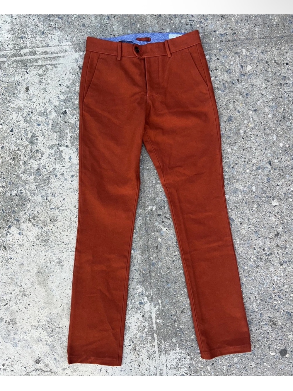 Gustin Slim Washed Chino Pants Button Fly Wool Orange Mens 30
